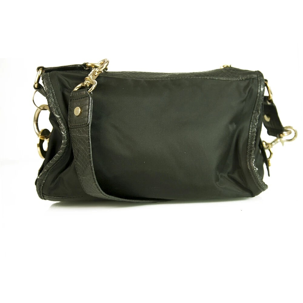 Blugirl Blumarine Black Canvas Snake Embossed Leather Trim Handbag Shoulder Bag - 2