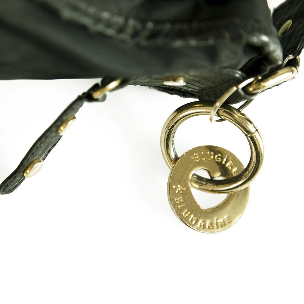 Blugirl Blumarine Black Canvas Snake Embossed Leather Trim Handbag Shoulder Bag - 4