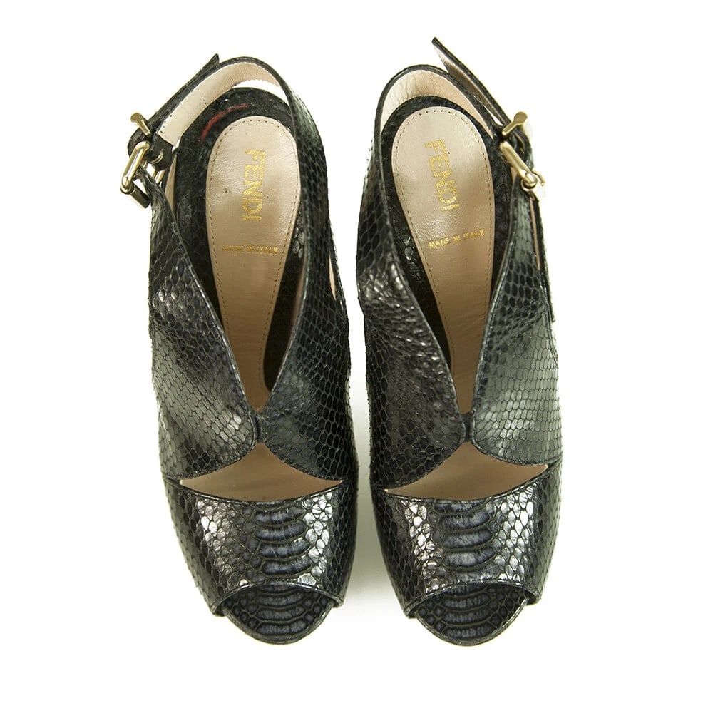 Fendi Black Snakeskin Leather Slingback High Heels Platform Pumps Shoes sz 36.5 - 6