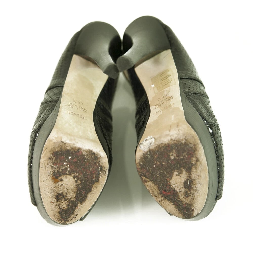 Fendi Black Snakeskin Leather Slingback High Heels Platform Pumps Shoes sz 36.5 - 7