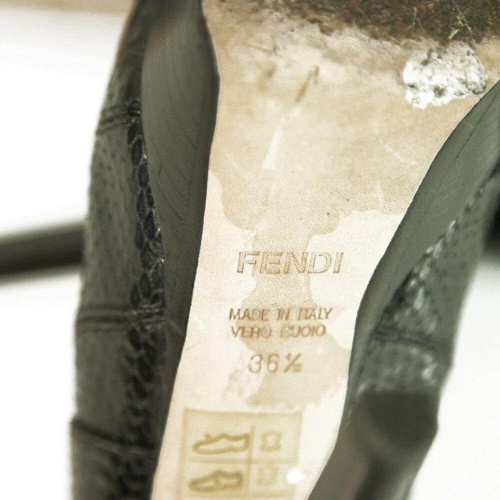 Fendi Black Snakeskin Leather Slingback High Heels Platform Pumps Shoes sz 36.5 - 8