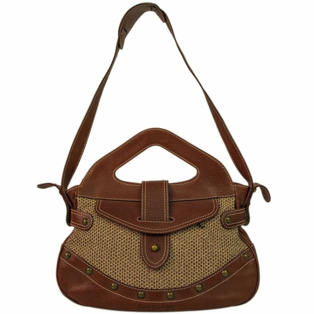 Patricia Pepe Brown Leather Metallic Wool fabric Handbag Shoulder Bag: Title:Patricia Pepe Brown Leather Metallic Wool fabric Handbag Shoulder Bag Description:Patricia Pepe Brown Leather Metallic Wool fabric Handbag Shoulder Bag This bag by Patricia Pepe is styled in wit