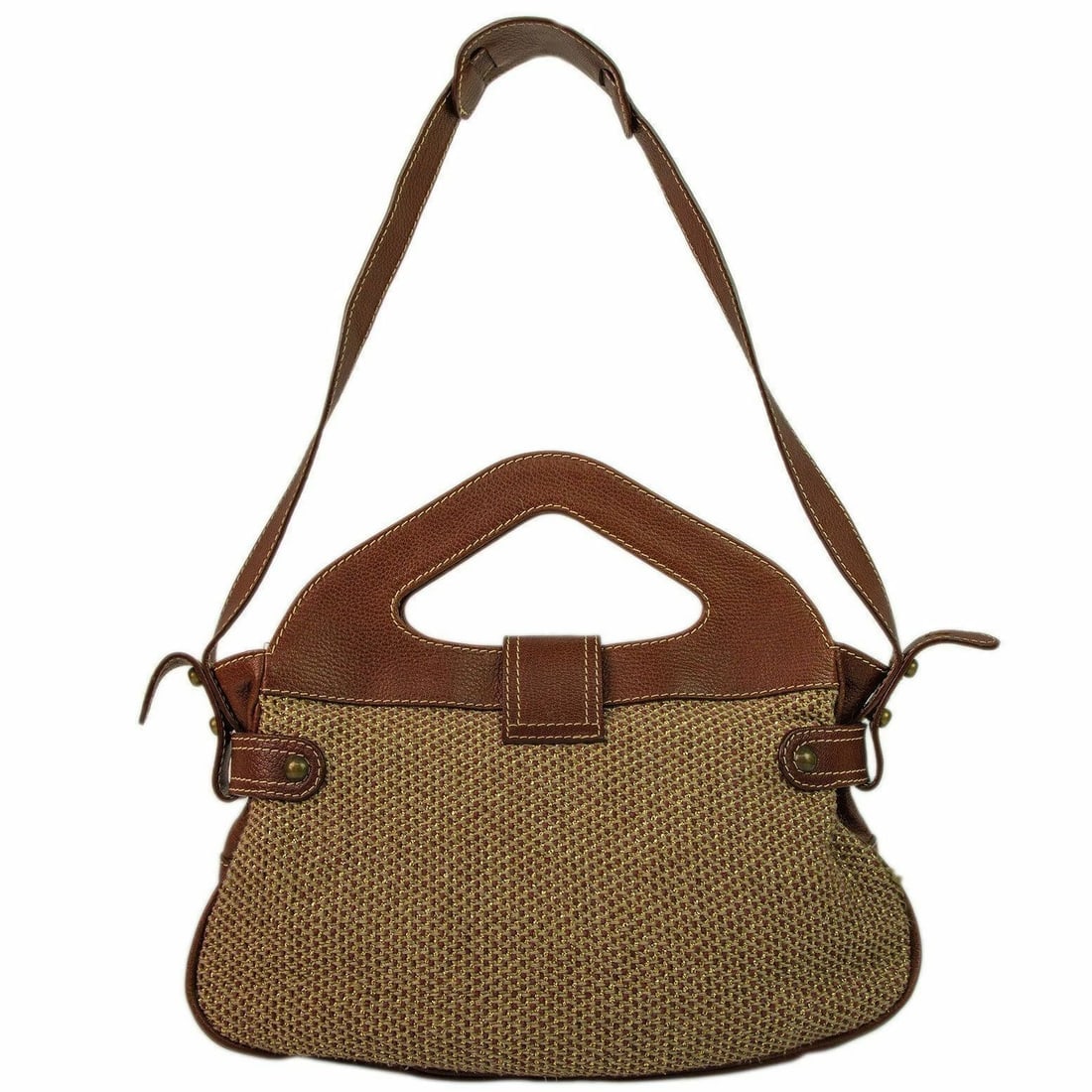 Patricia Pepe Brown Leather Metallic Wool fabric Handbag Shoulder Bag - 2