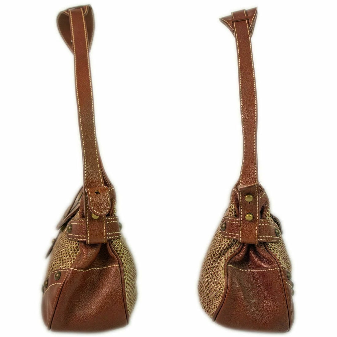 Patricia Pepe Brown Leather Metallic Wool fabric Handbag Shoulder Bag - 3