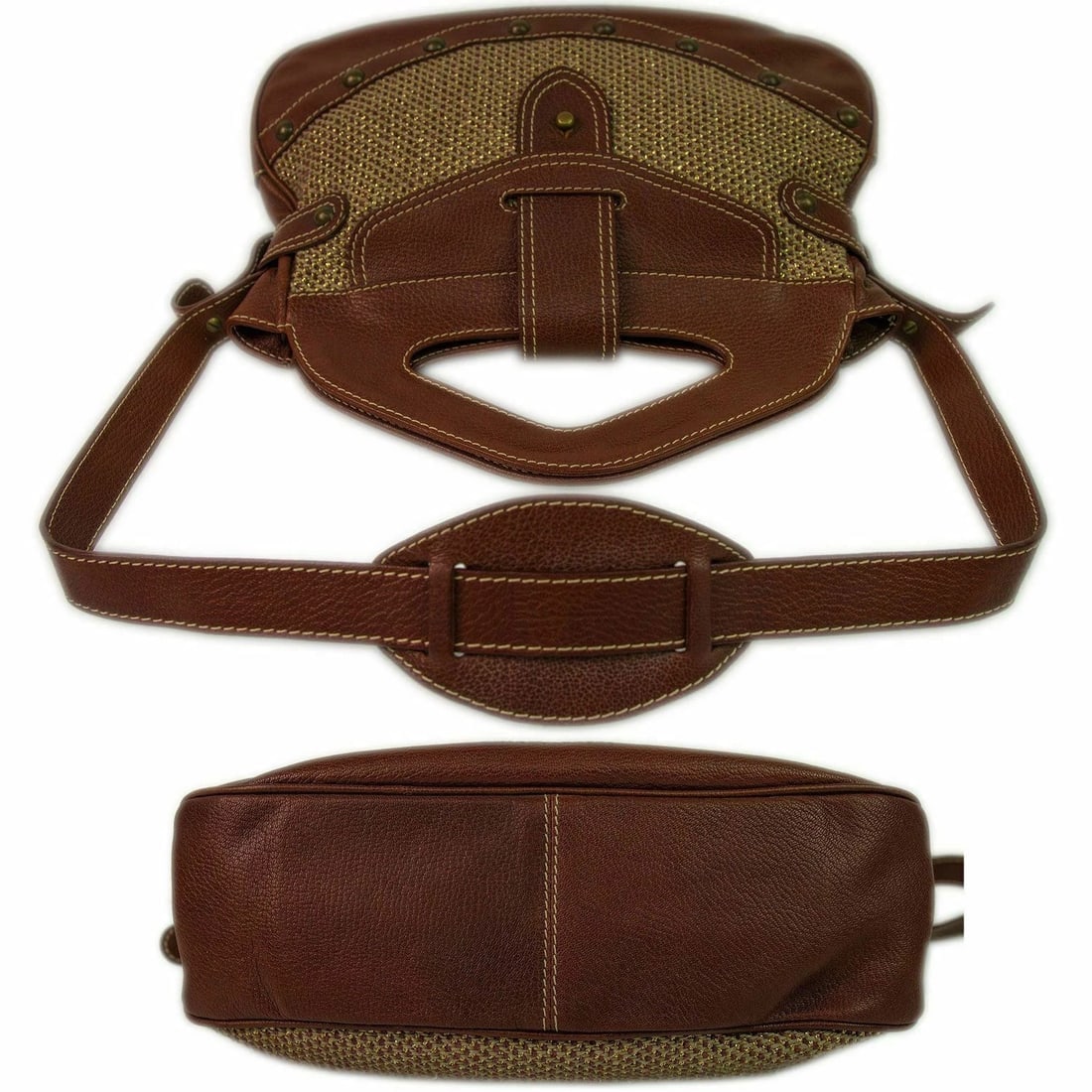 Patricia Pepe Brown Leather Metallic Wool fabric Handbag Shoulder Bag - 5