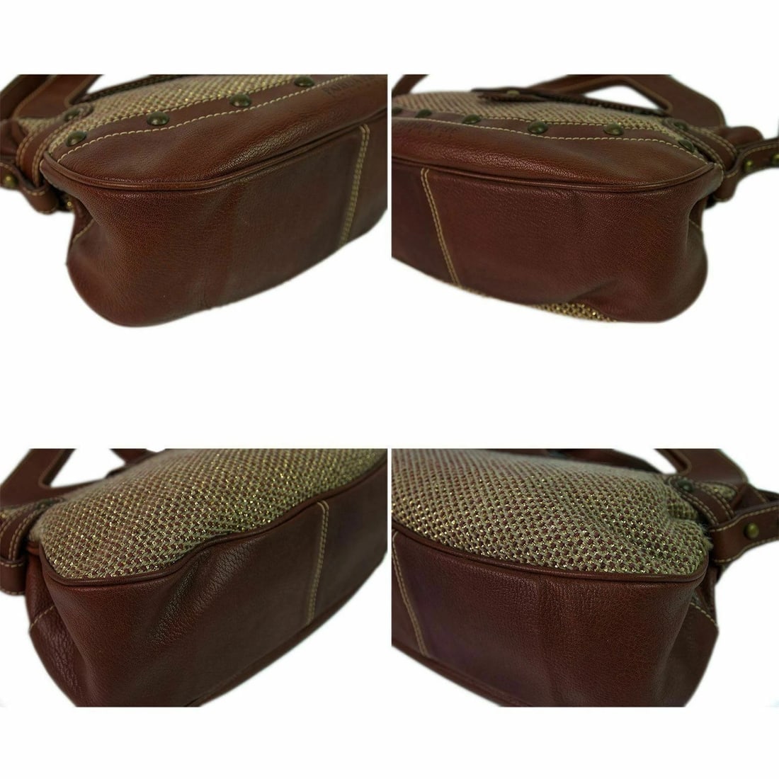 Patricia Pepe Brown Leather Metallic Wool fabric Handbag Shoulder Bag - 6