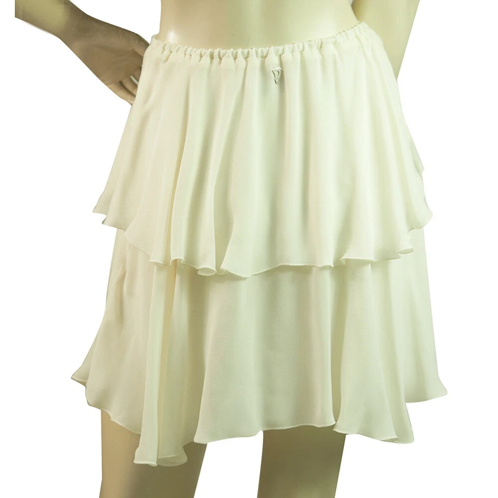 Dondup Ivory 100%Silk Chiffon Layered Mini Skirt Size 40 - 2