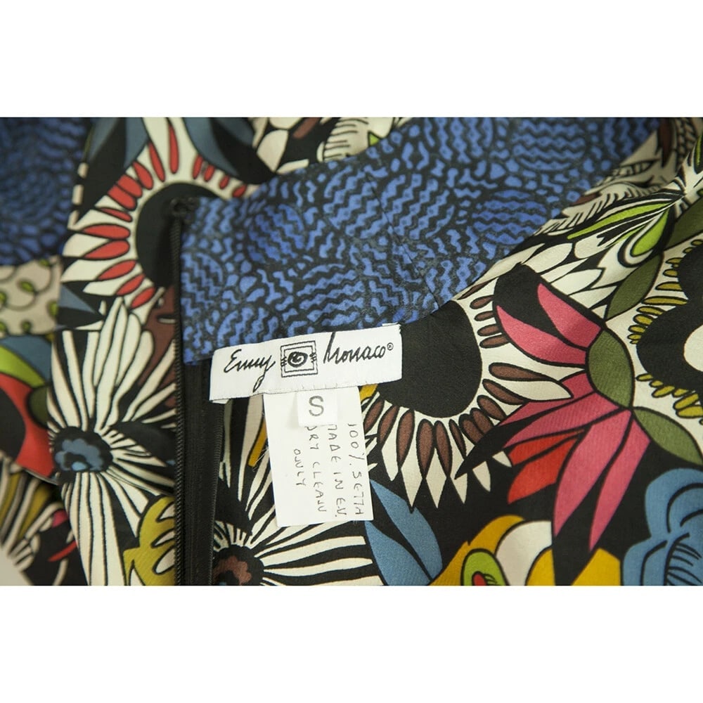 Enny Monaco 100% silk Kaftan Style Kimono Sleeves Floral Knee Dress - Size S - 2