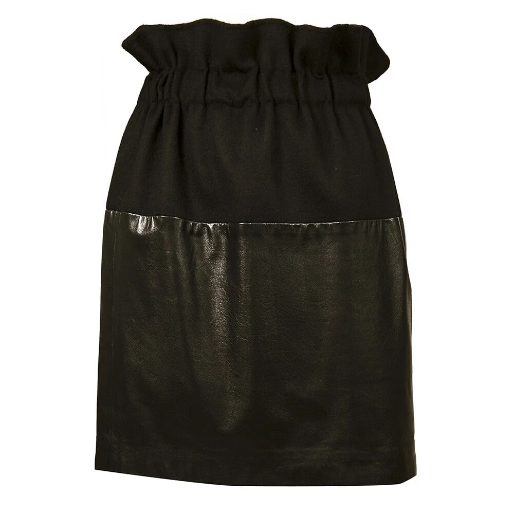 Thakoon Black Lambskin Leather & Angora Wool Paper Waist Mini Skirt Size 4 - 8
