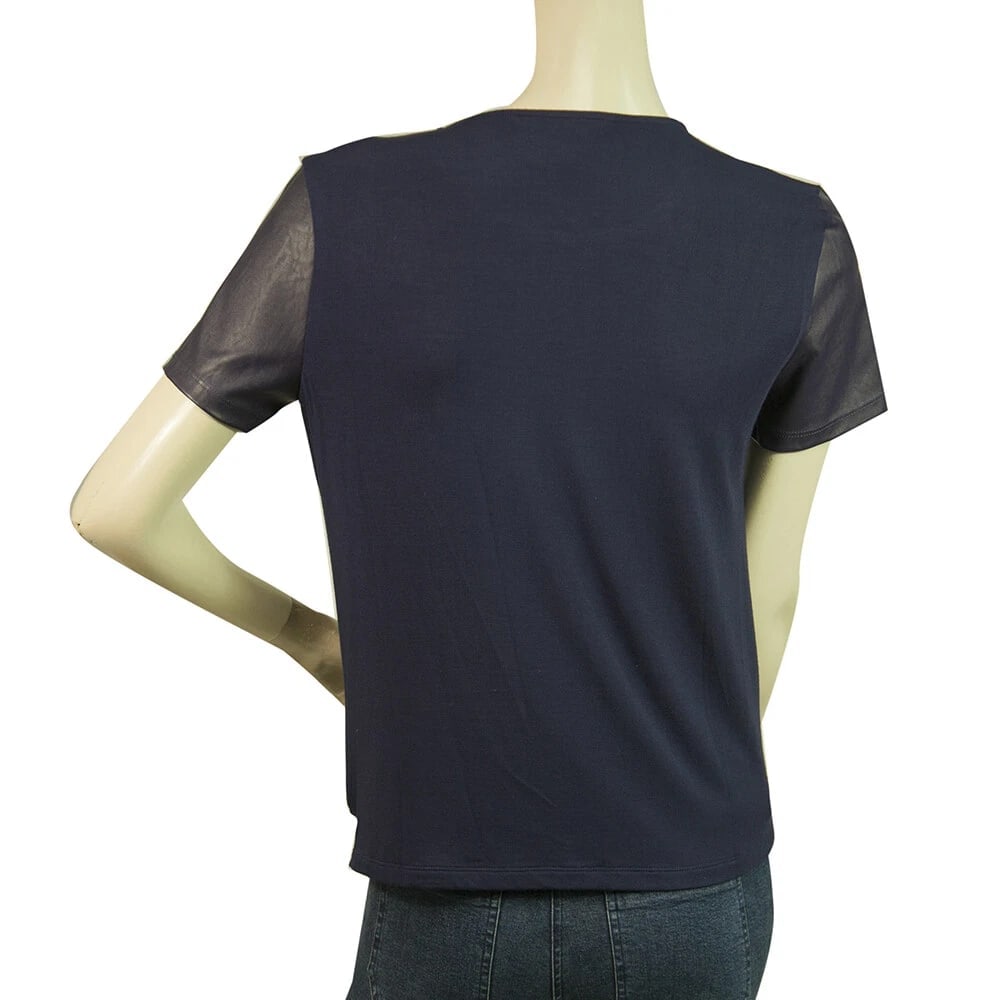 Armani Exchange Purple Faux Leather Front w. Zipper T- Shirt Top Size S/ P - 2