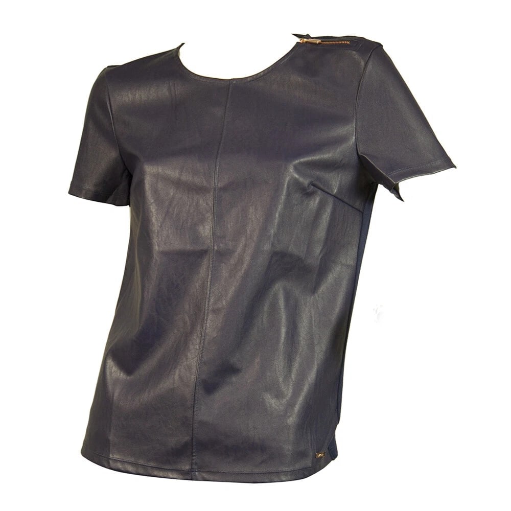 Armani Exchange Purple Faux Leather Front w. Zipper T- Shirt Top Size S/ P - 6