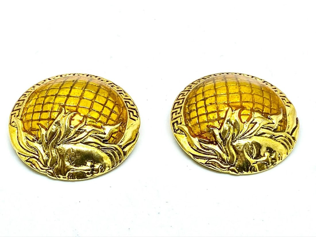 Versace Vintage Half Medusa Head Shank Dome Button with Mustard color lacquer (1 of 7)