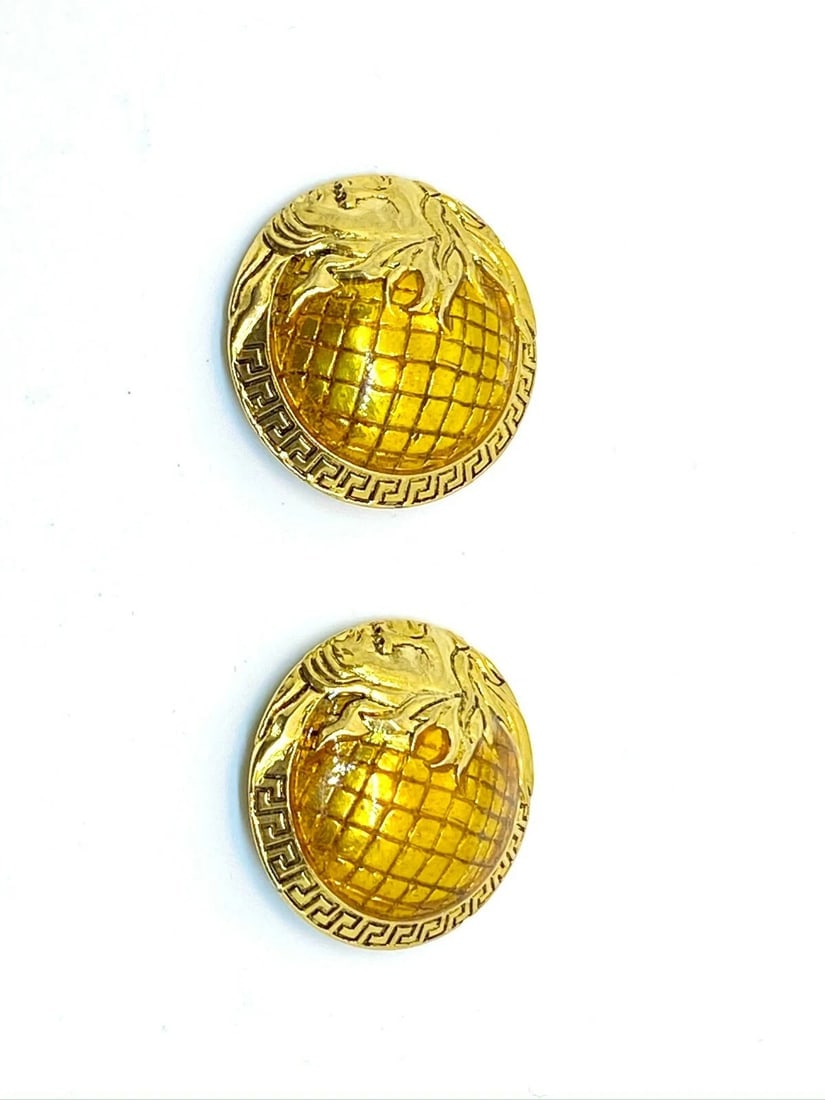 Versace Vintage Half Medusa Head Shank Dome Button with Mustard color lacquer - 3
