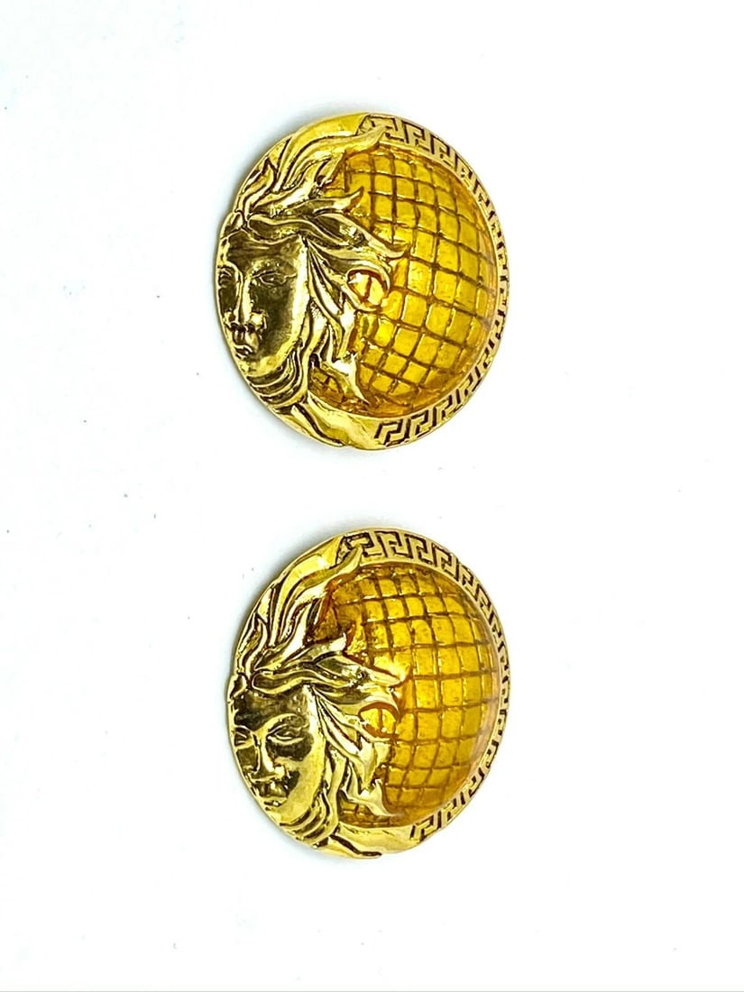 Versace Vintage Half Medusa Head Shank Dome Button with Mustard color lacquer - 4