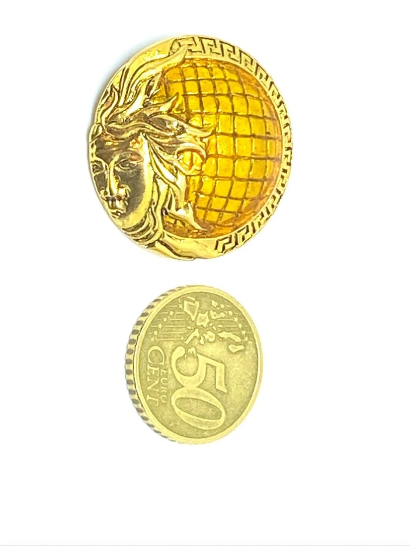 Versace Vintage Half Medusa Head Shank Dome Button with Mustard color lacquer - 7