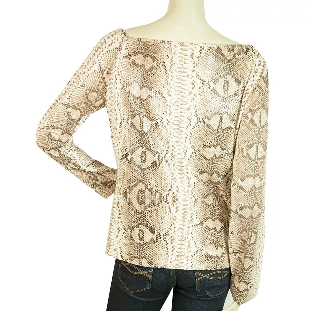 Blugirl Blumarine Beige Snake Skin Print W. Shine Long Sleeve Top sz 48 - 2