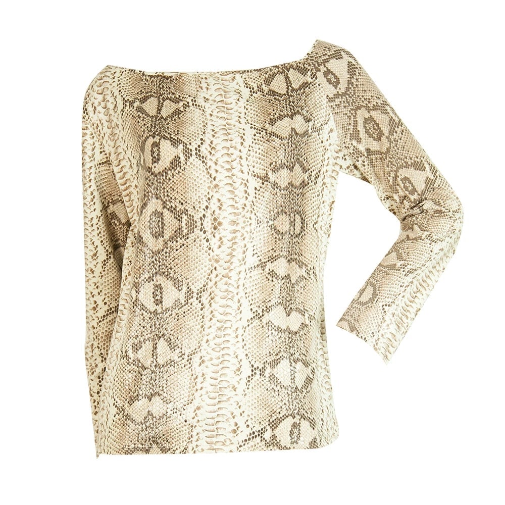 Blugirl Blumarine Beige Snake Skin Print W. Shine Long Sleeve Top sz 48 - 6