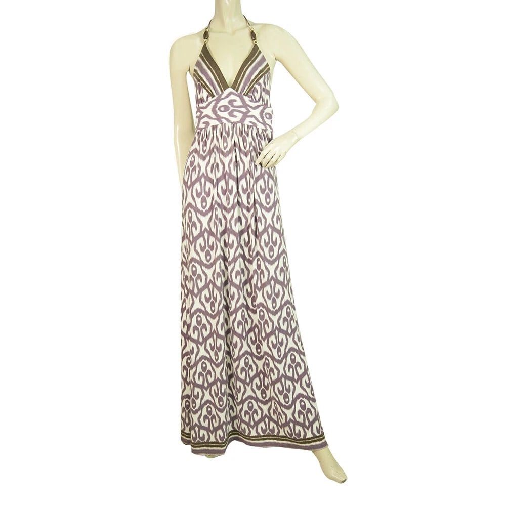 Milly of New York Purple White Ethnic Print Halter Neckline maxi Dress - Size M (1 of 6)