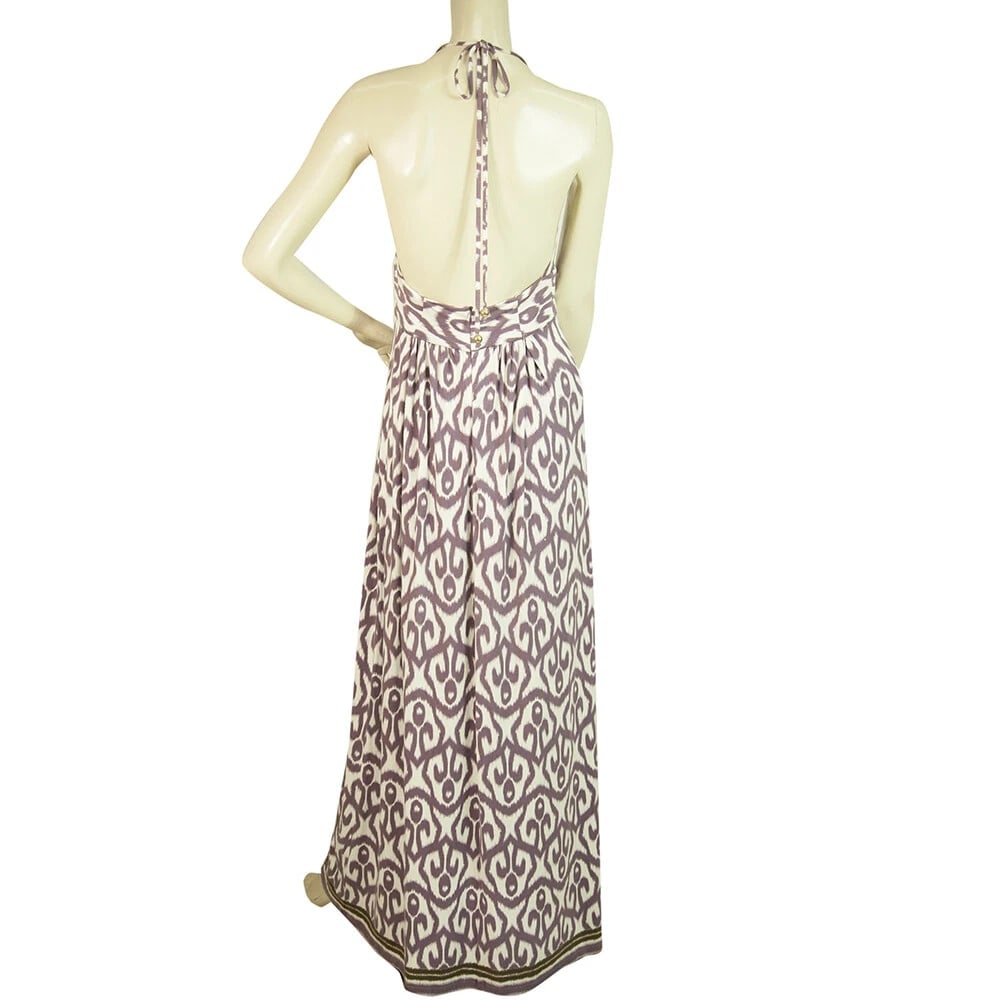 Milly of New York Purple White Ethnic Print Halter Neckline maxi Dress - Size M - 2