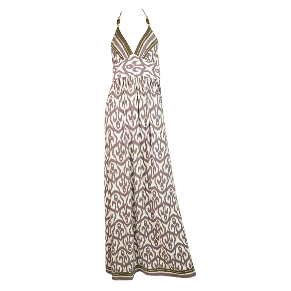 Milly of New York Purple White Ethnic Print Halter Neckline maxi Dress - Size M - 6