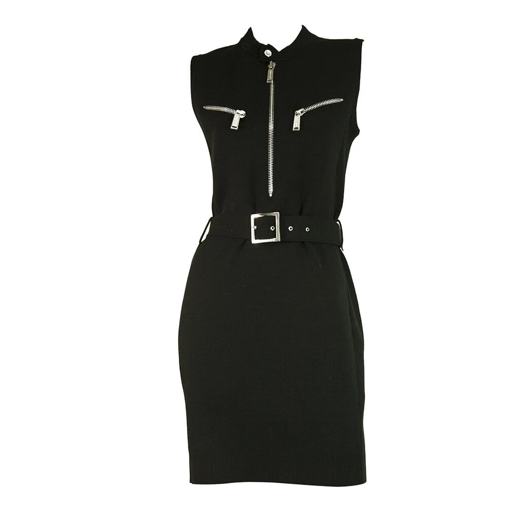 DSquared DS2 Sleeveless Black Wool Knit Elasticated Mini Dress size M w. Zippers - 7