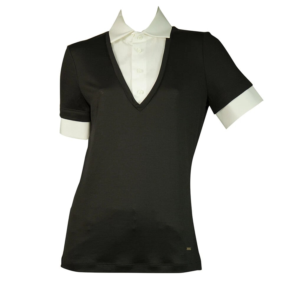 Dsquared2 D2 Black Wool knit White Cotton Collar Short Sleeve Top Blouse size XL - 6