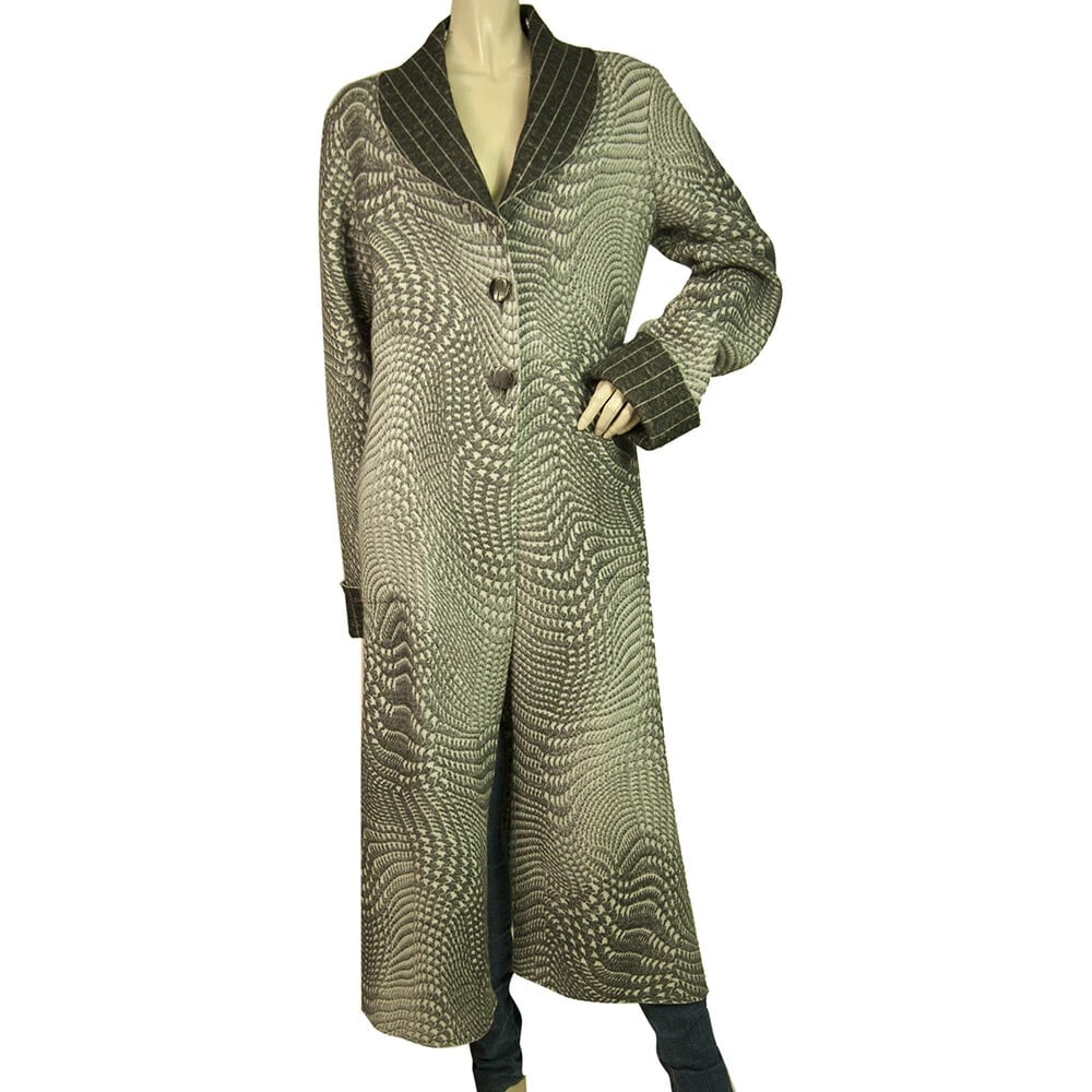 Angelo Marani Gray Merino Wool Calf Length Winter Warm Fur Collar Coat sz 46 - 5