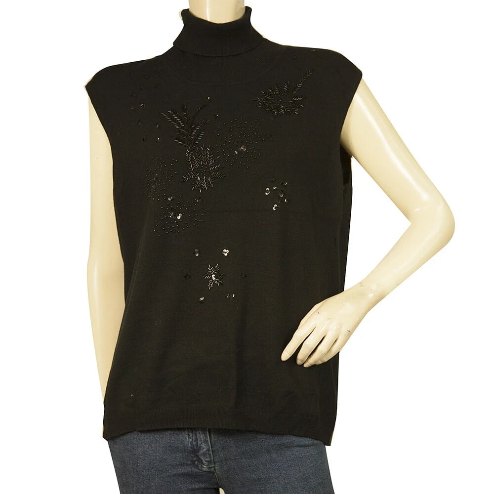 Delmod Black Knit Sleeveless Turtle Neck Top- 42 Sequins Cardigan- 46 Twin Set - 7