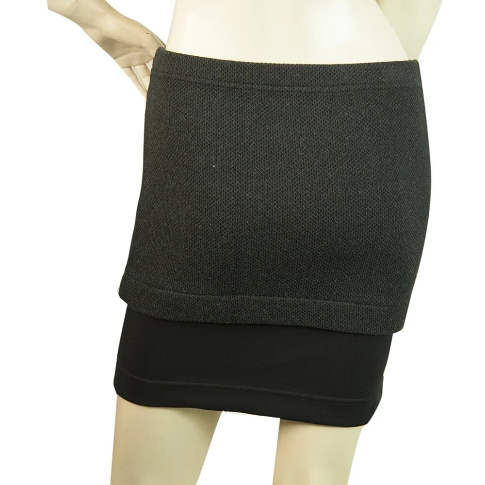 Iro Black Cotton Wool Blend Elasticated Mini Skirt Leather Trim size 36 - 2