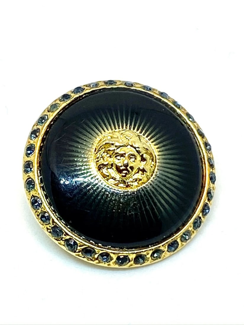 Versace Vintage Medusa Head Shank Button with Green color lacquer forming rays - 2