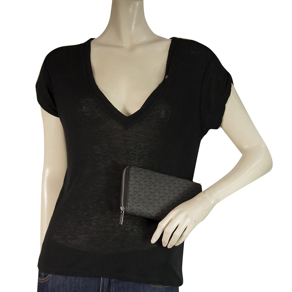 Michael Kors - Cooper Black Logo Canvas Zip Around Smartphone Wallet , New - 7