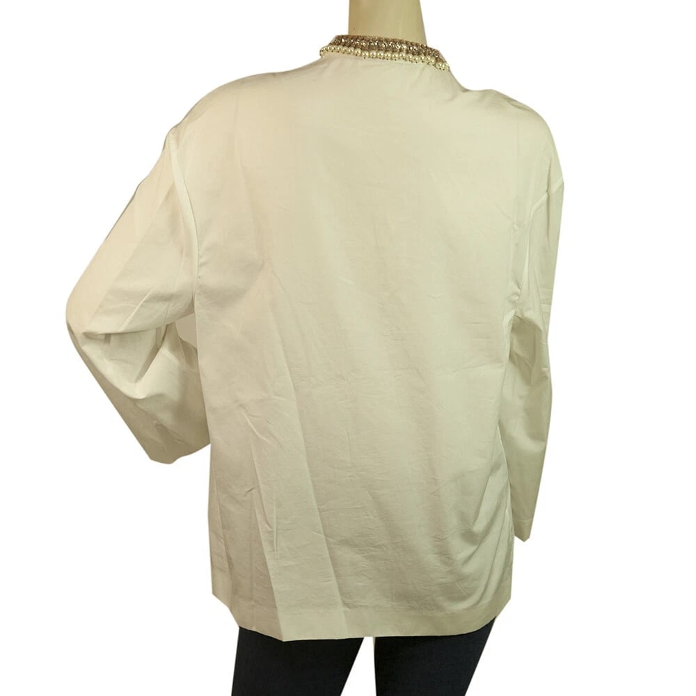 ETRO White Cotton Pearls and Beads Neckline, Tassels Blouse Tunic Top size 38 - 2