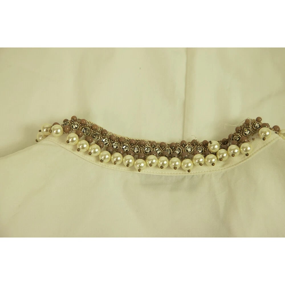 ETRO White Cotton Pearls and Beads Neckline, Tassels Blouse Tunic Top size 38 - 5