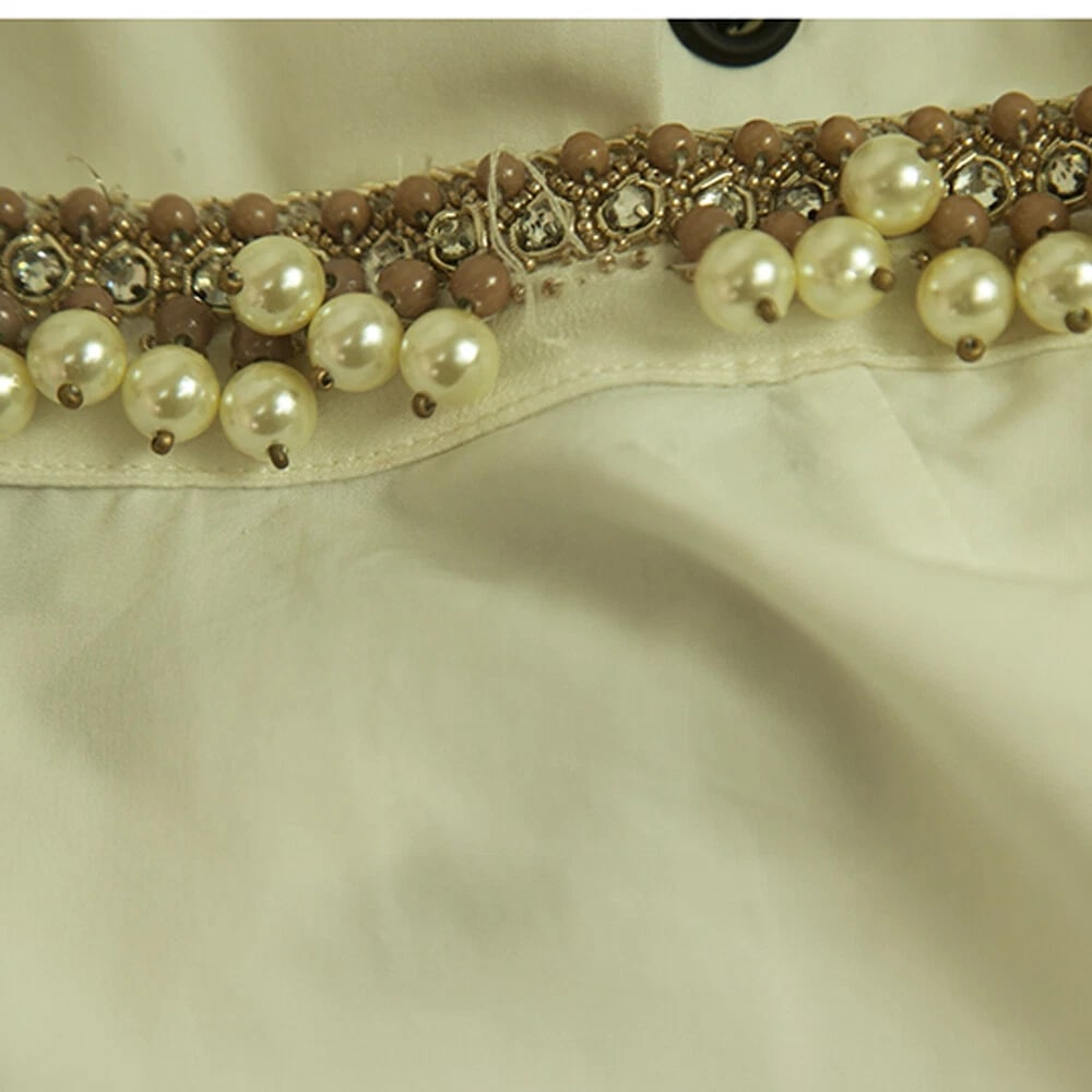 ETRO White Cotton Pearls and Beads Neckline, Tassels Blouse Tunic Top size 38 - 6