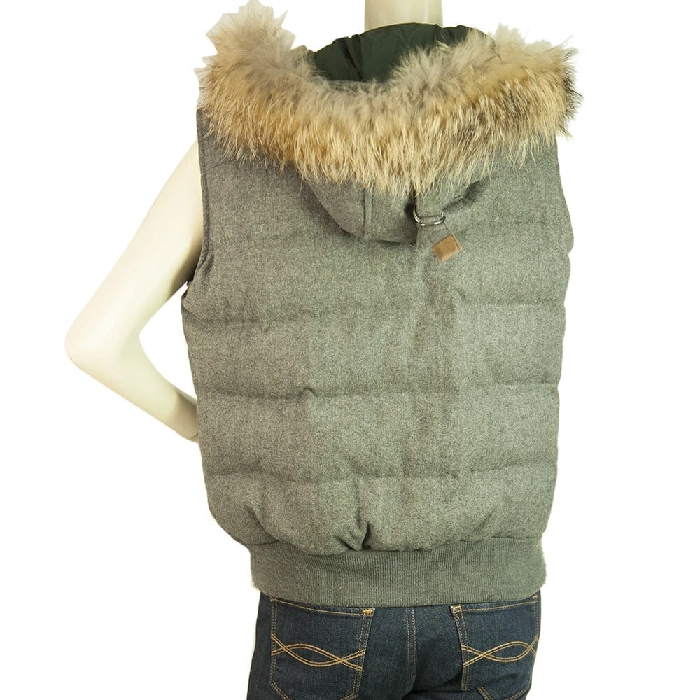 Gray Woolen Zipper Front Sleeveless Vest Jacket with Hood size L - 2