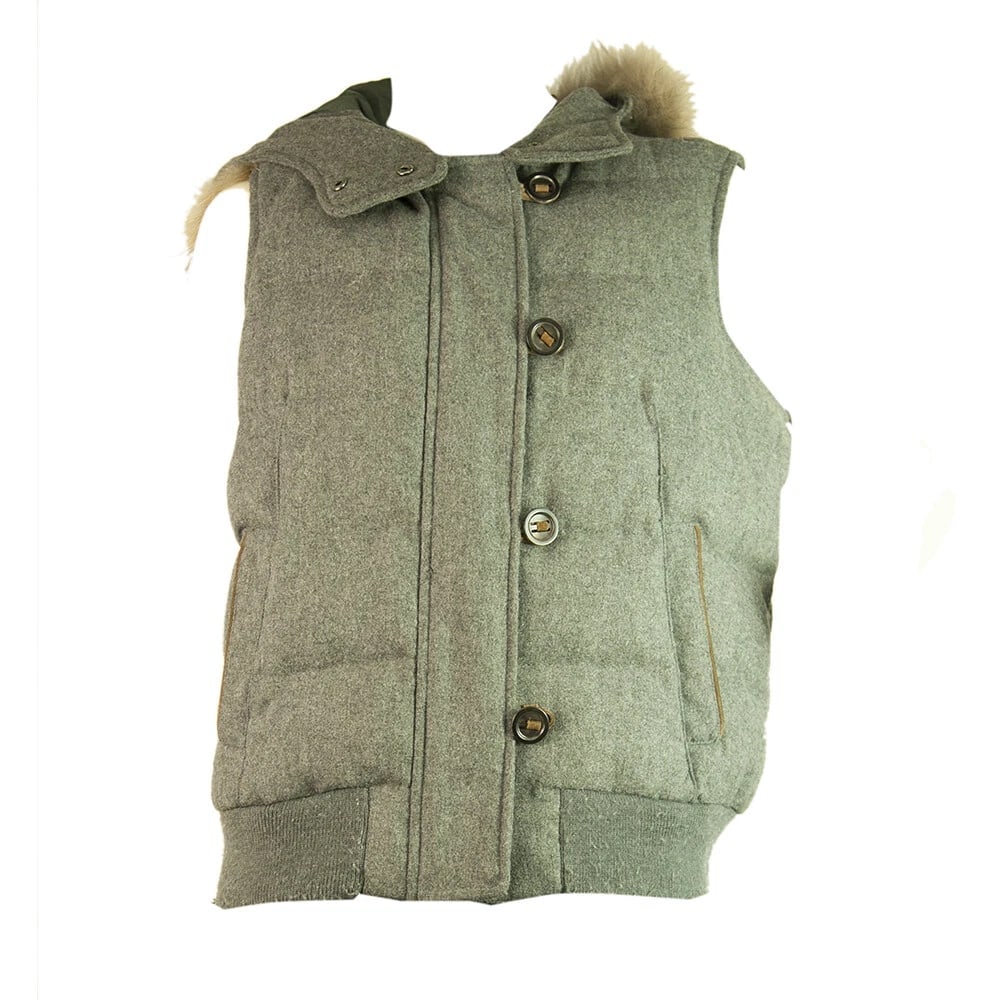 Gray Woolen Zipper Front Sleeveless Vest Jacket with Hood size L - 7