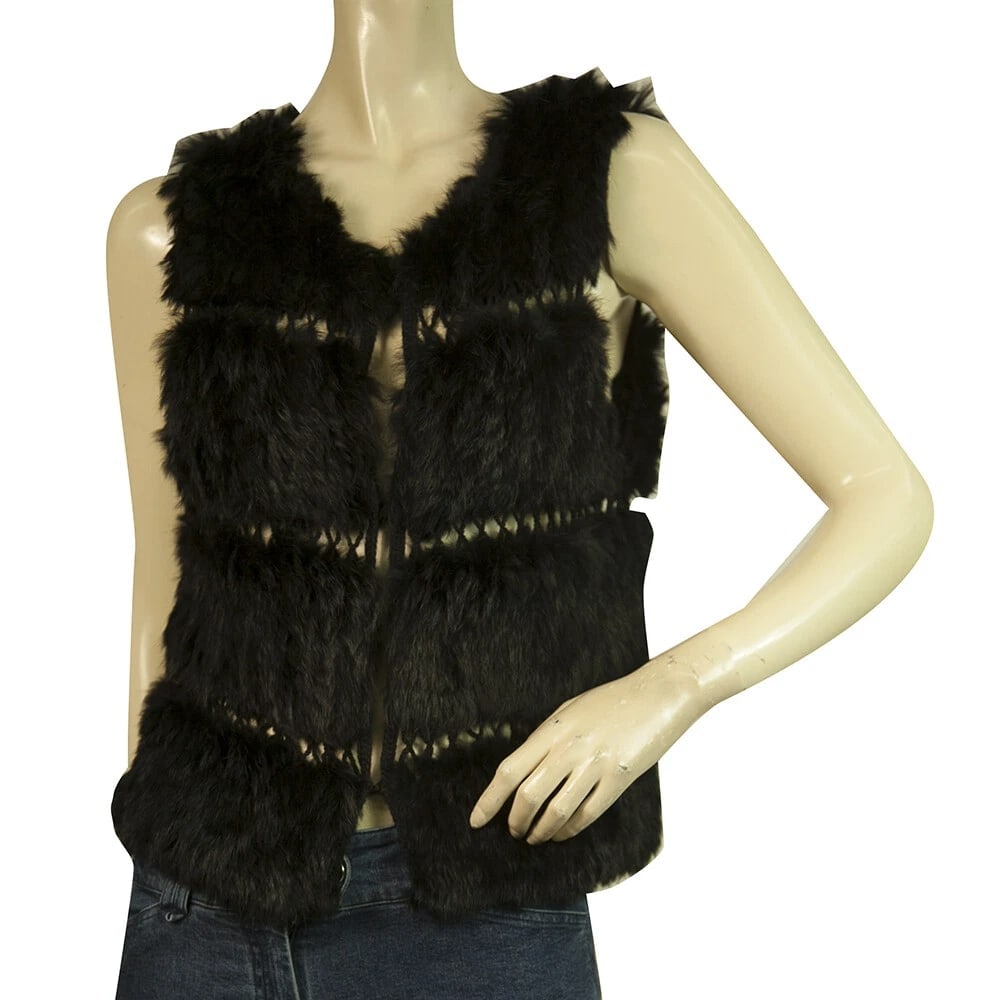 BCBG Max Azria Black Lapin Fur Vest Sleeveless Jacket Gillet size M: Title:BCBG Max Azria Black Lapin Fur Vest Sleeveless Jacket Gillet size MDescription:BCBG Max Azria Black Lapin Fur Vest Sleeveless Jacket Gillet size M The classic vest meets fashion glam, and top