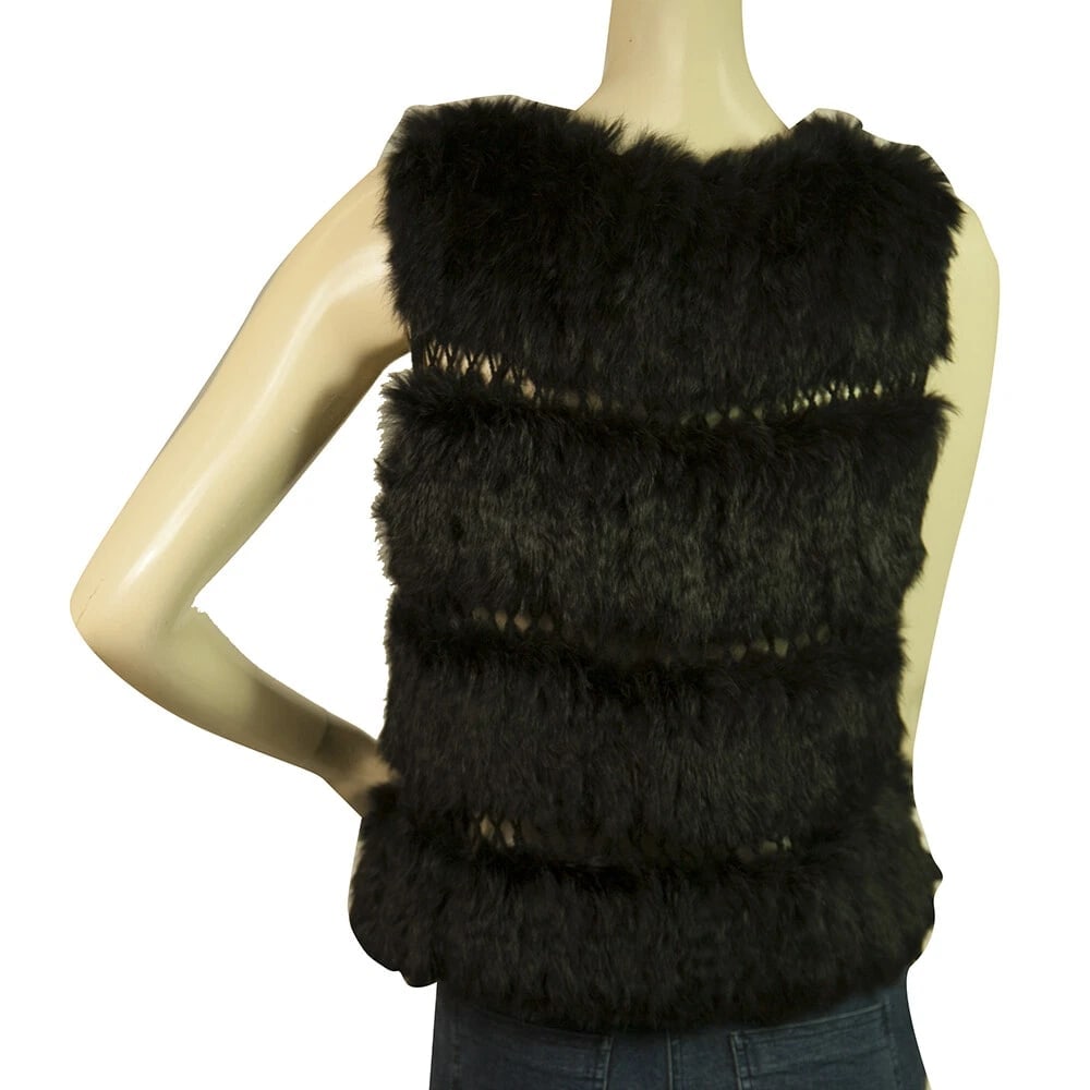 BCBG Max Azria Black Lapin Fur Vest Sleeveless Jacket Gillet size M - 2