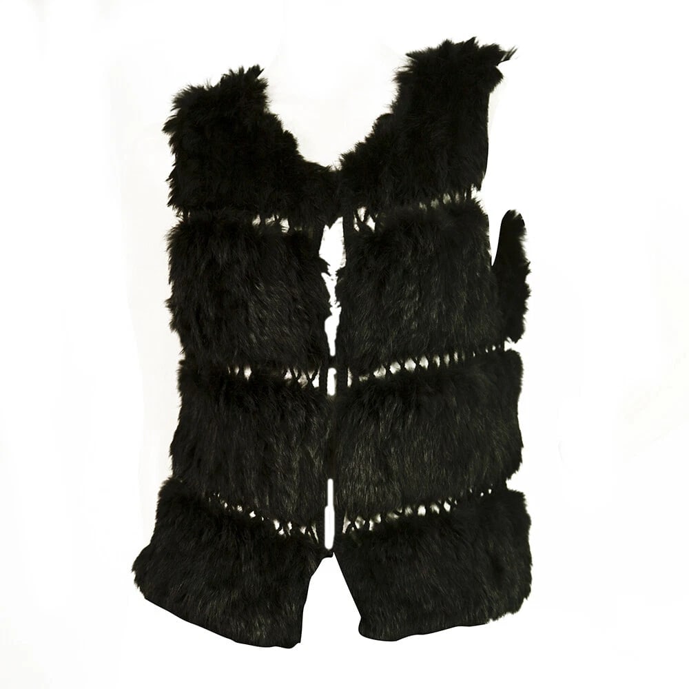 BCBG Max Azria Black Lapin Fur Vest Sleeveless Jacket Gillet size M - 5
