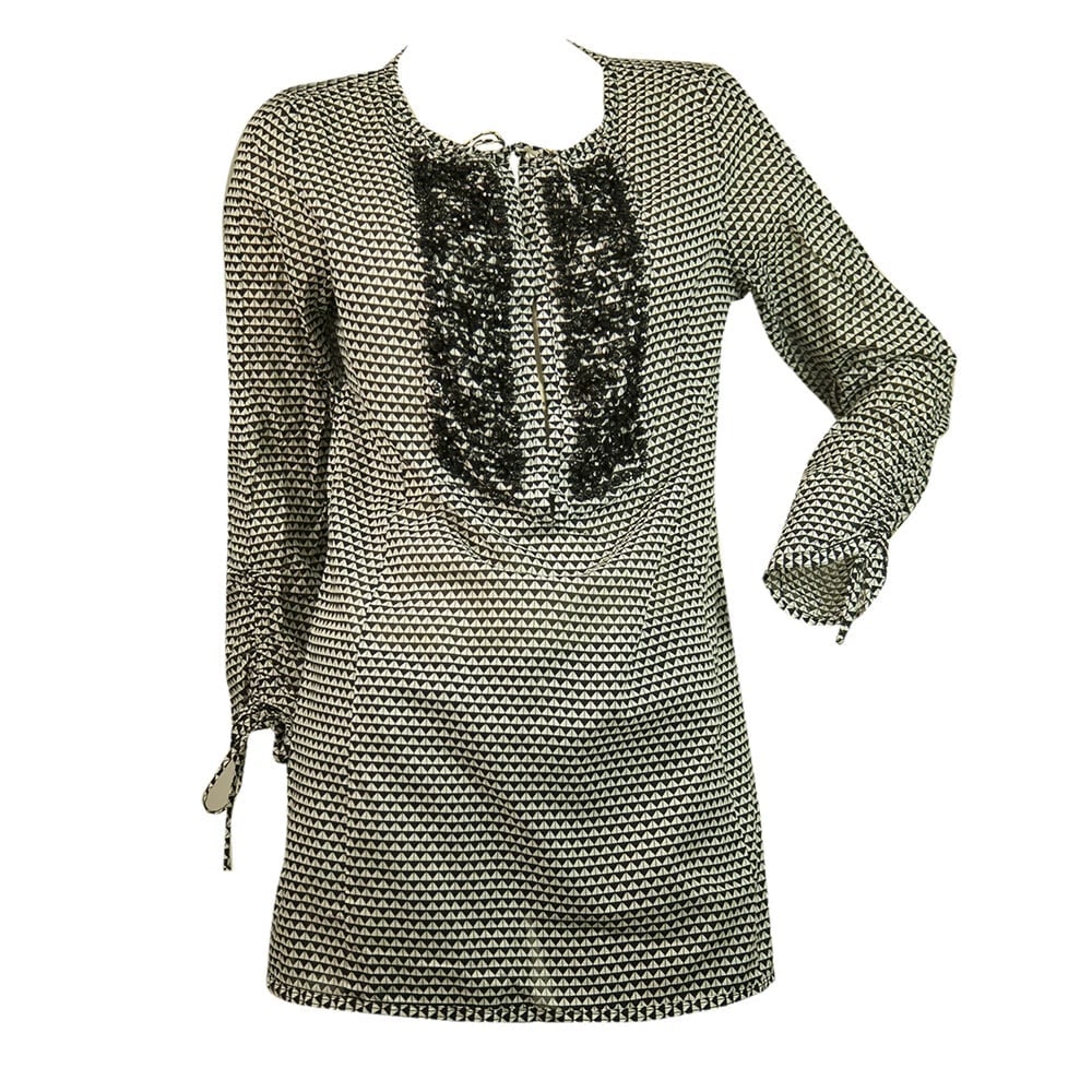 Steffen Schraut Black & White Beaded Tunic Geometrical Tie Front Top Blouse 34 - 6