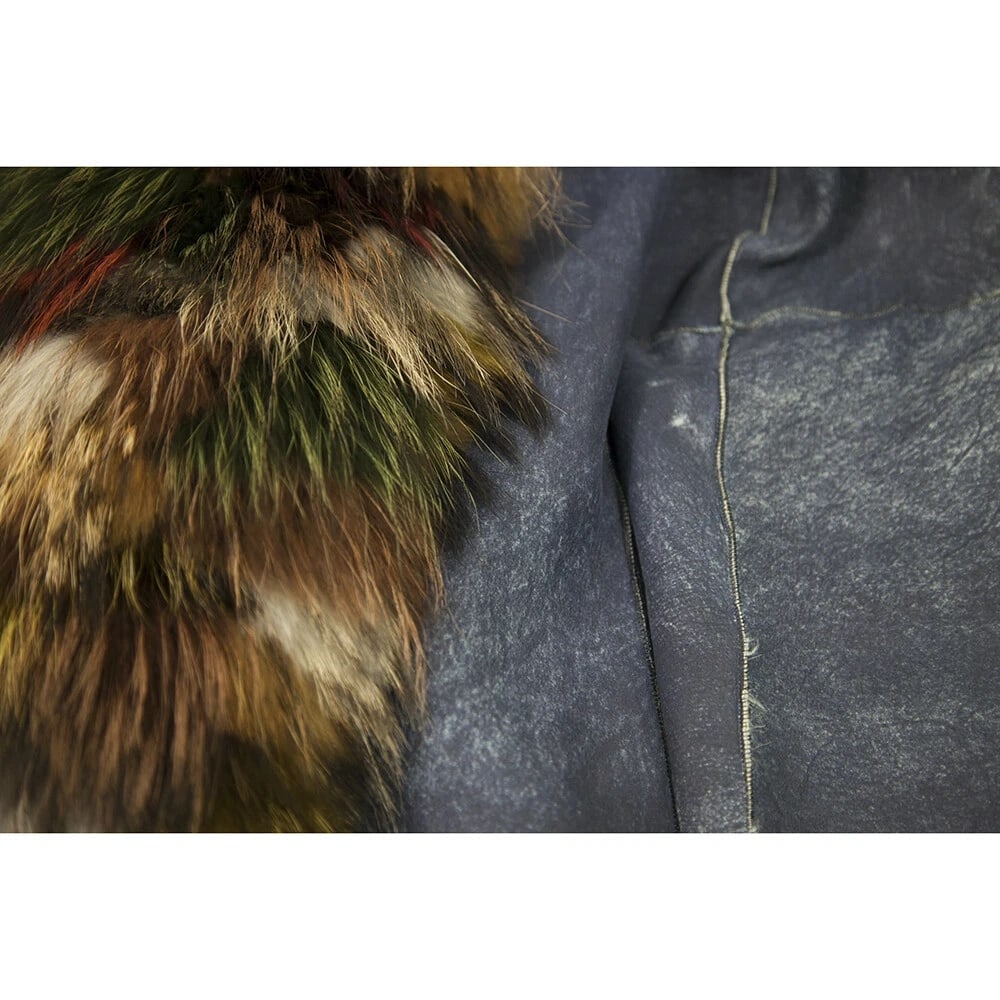 Artico Blue Shearling Multicolor Fur Long Sleeve Short Jacket Coat size 42 - 6