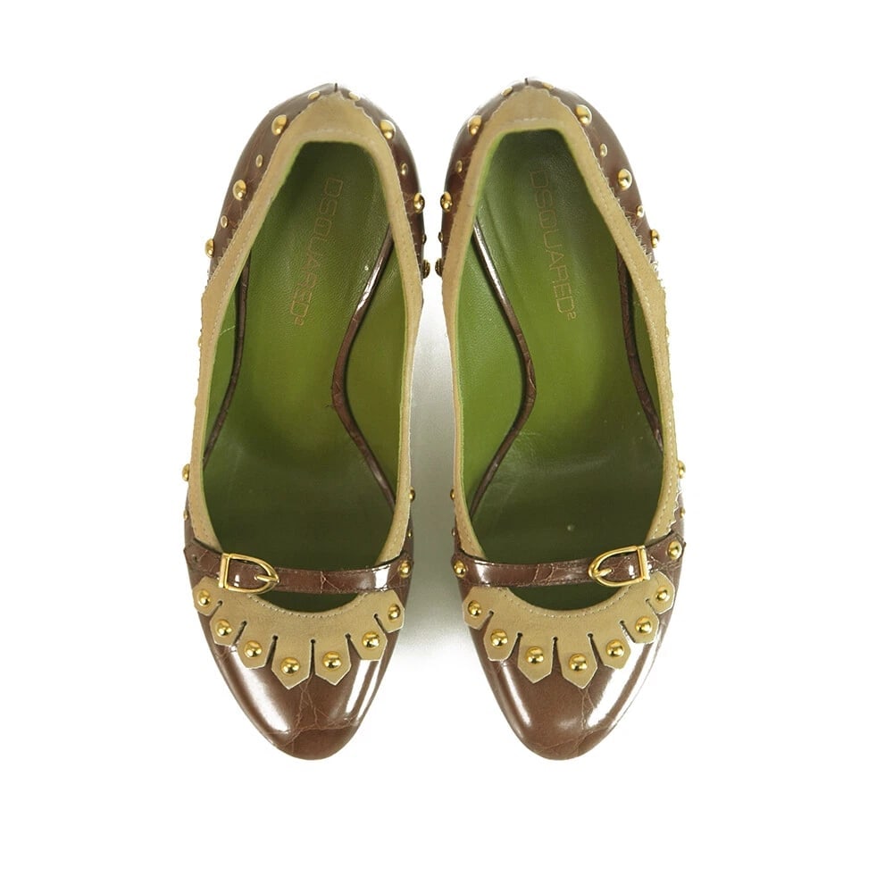 Dsquared 2 Croco Embossed Brown Leather Studs Moccasin Pumps Heels Shoes 40 - 2