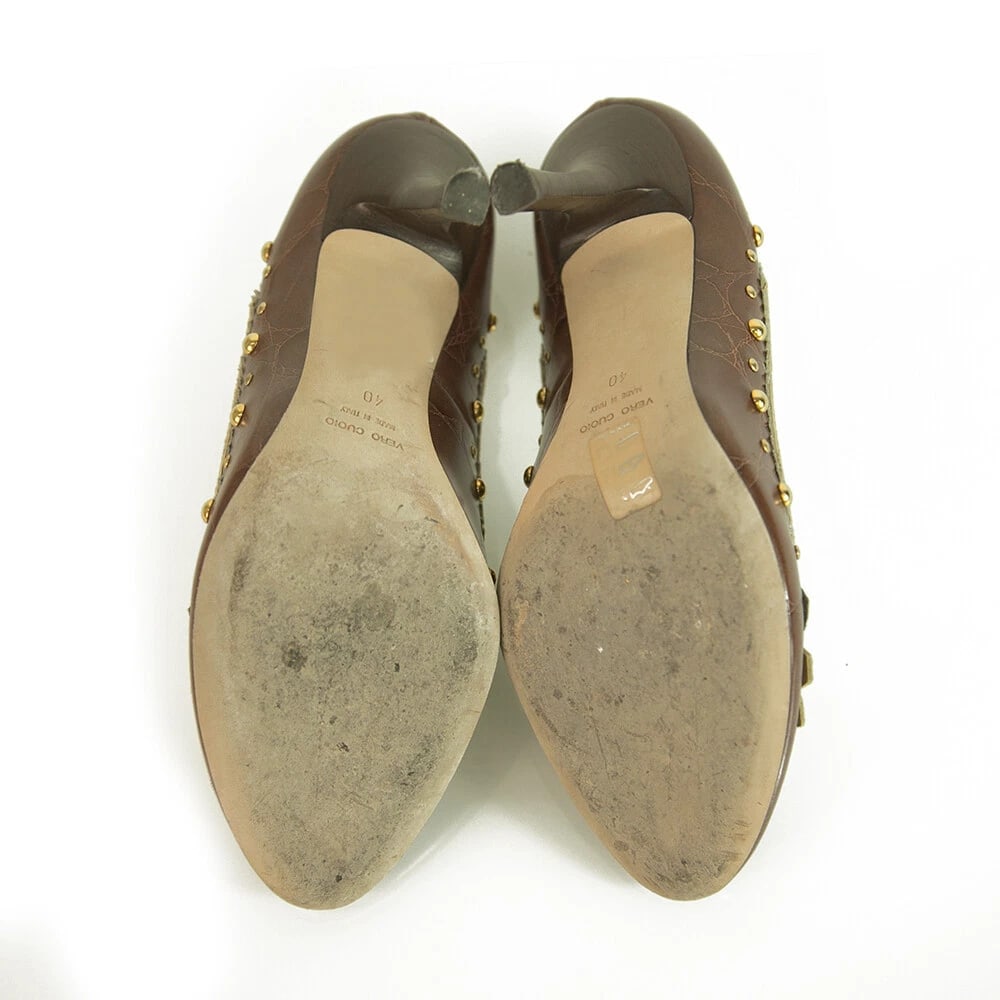 Dsquared 2 Croco Embossed Brown Leather Studs Moccasin Pumps Heels Shoes 40 - 3