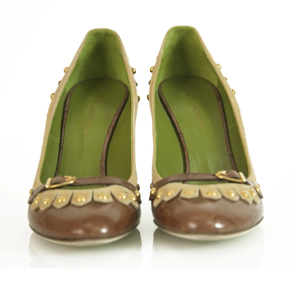 Dsquared 2 Croco Embossed Brown Leather Studs Moccasin Pumps Heels Shoes 40 - 6