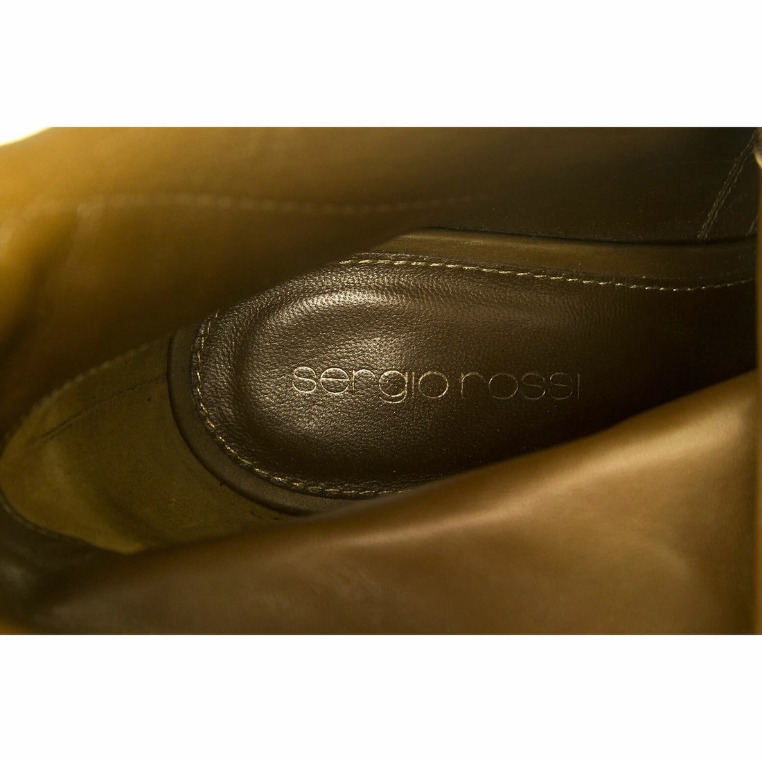 BNWOB Sergio Rossi tan shinny leather peep toe ankle boots booties sz 37,5 - 10