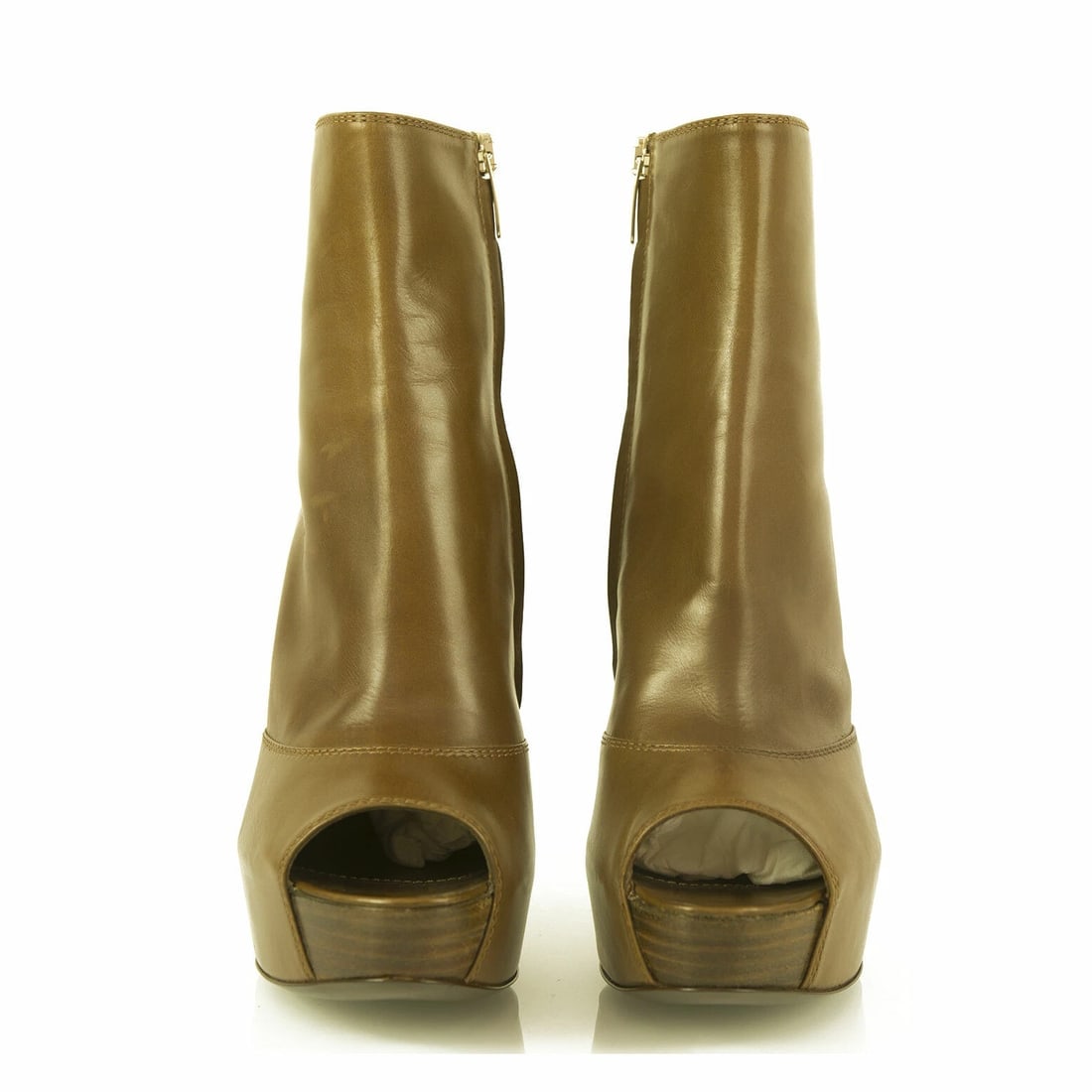 BNWOB Sergio Rossi tan shinny leather peep toe ankle boots booties sz 37,5 - 2