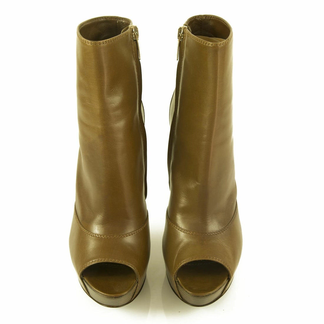 BNWOB Sergio Rossi tan shinny leather peep toe ankle boots booties sz 37,5 - 6