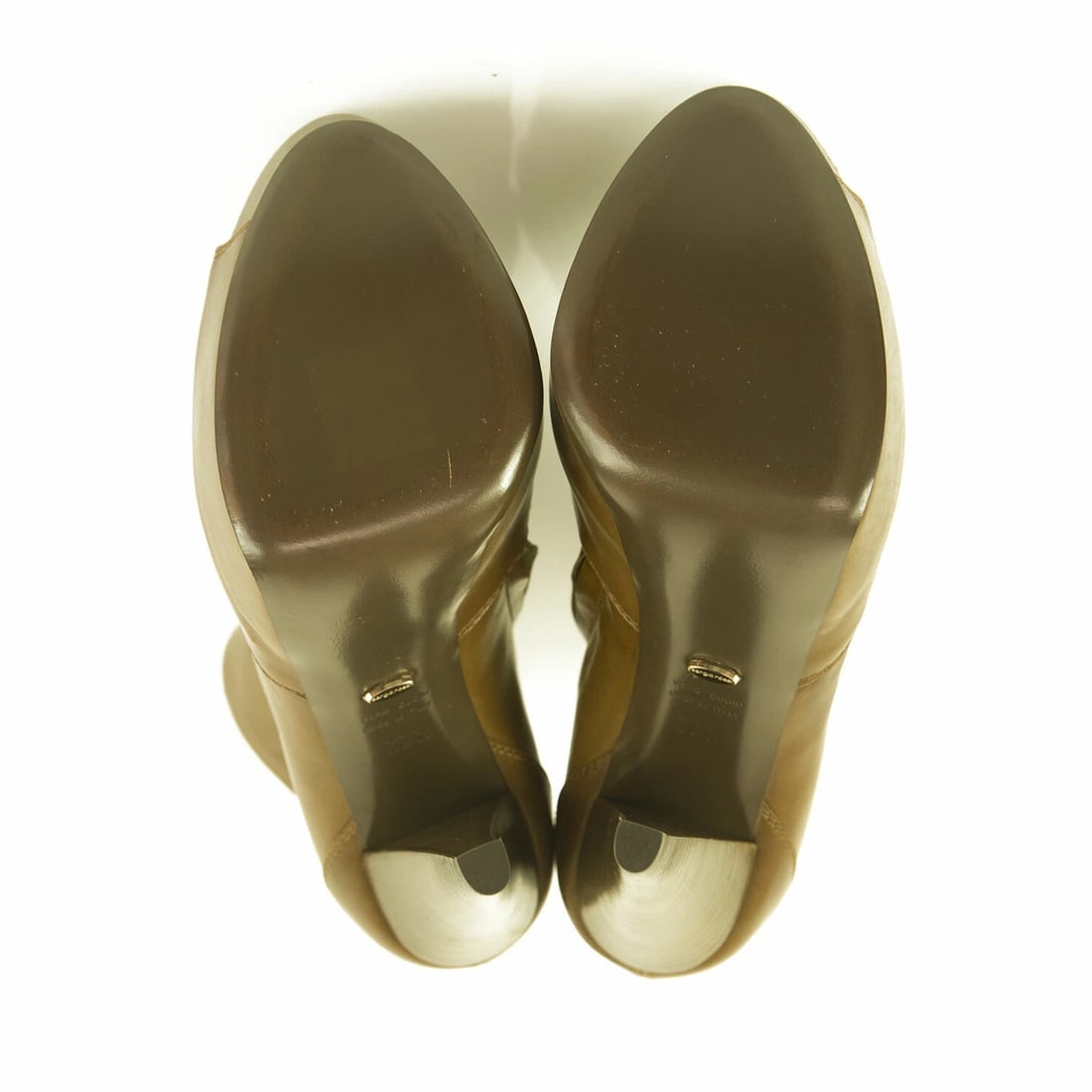 BNWOB Sergio Rossi tan shinny leather peep toe ankle boots booties sz 37,5 - 7