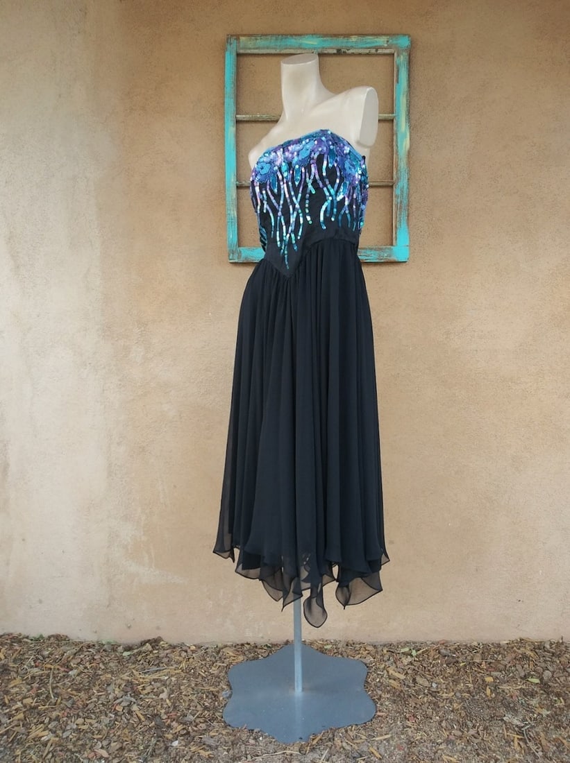Vintage 1980s Strapless Sequin Dress Eletra Casadei Sz S M - 2