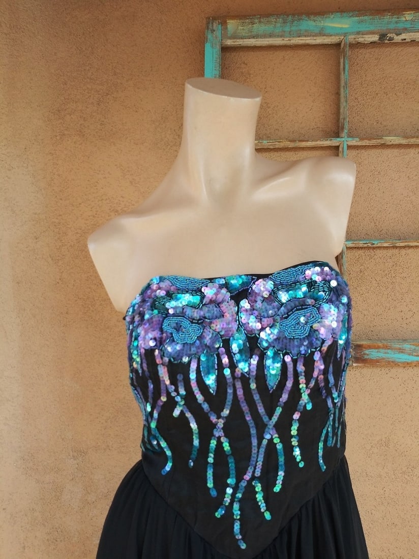 Vintage 1980s Strapless Sequin Dress Eletra Casadei Sz S M - 4